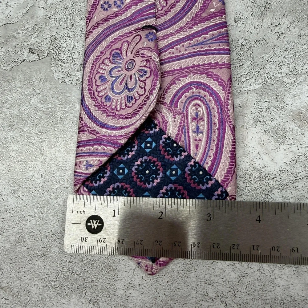 Beau Brummel‎ Silk Tie Mens One Size Pink Paisley Pointed Embroidered Necktie